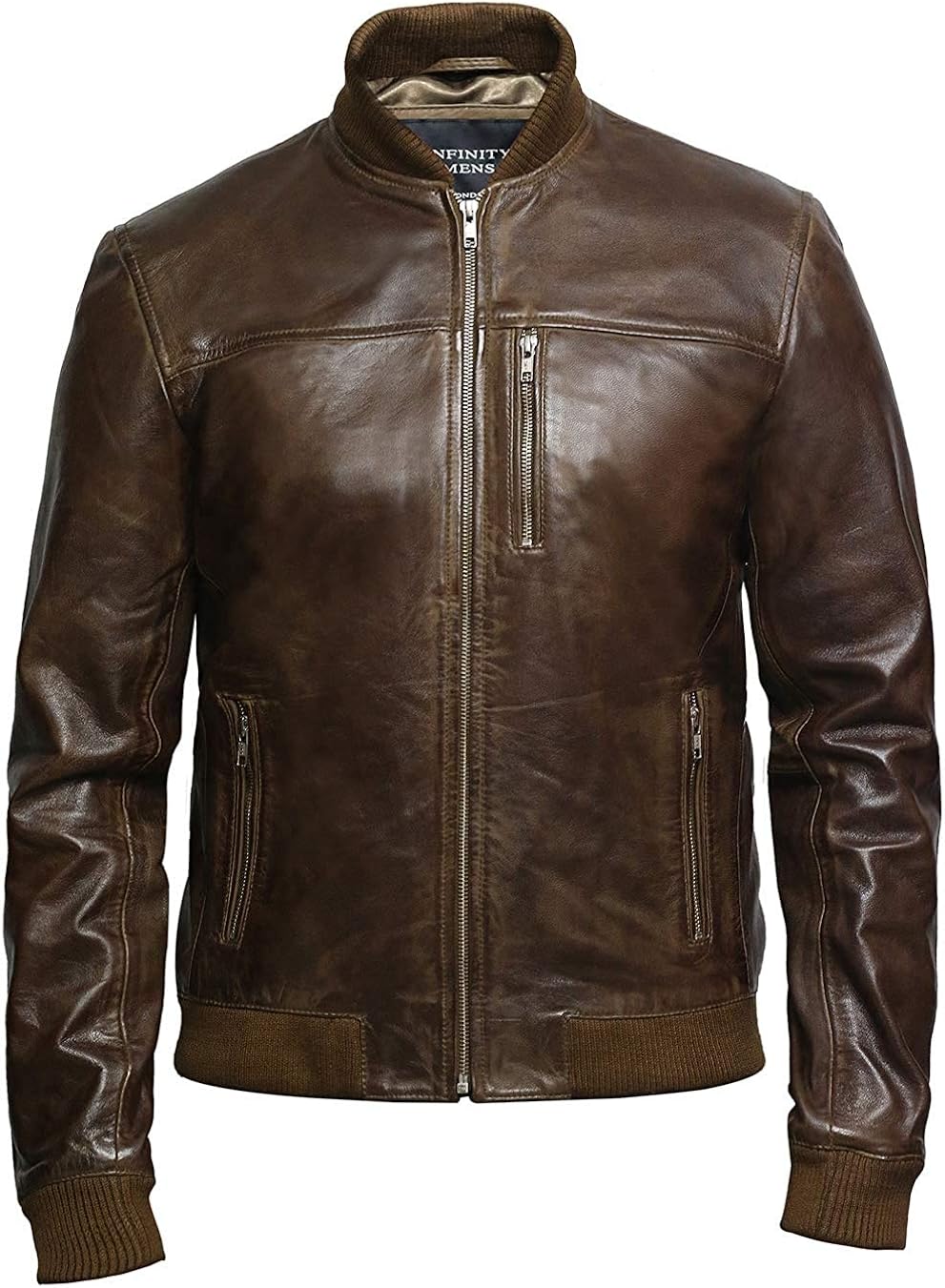 BRANDSLOCK Mens Real Leather Hooded Bomber Jacket Quilted