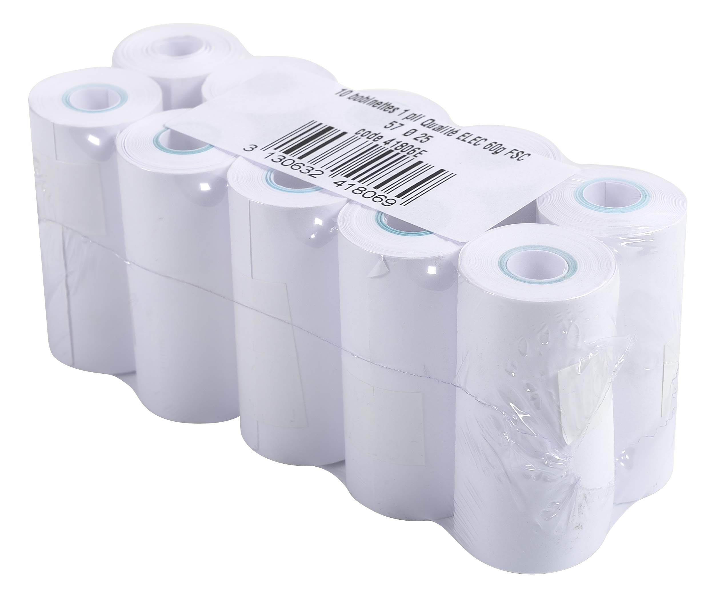 Exacompta - Ref 41806E - Calculator Receipt Roll (Pack of 10 Rolls) - 57mm Width x 6.5m Length, Suitable for Shops, Kiosks, Cafés, Restaurants, Card Payments