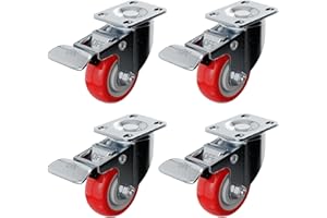 Online Best Service 4 Pack Caster Wheels Swivel Plate On Red Polyurethane Wheels (3 inch with Brake)