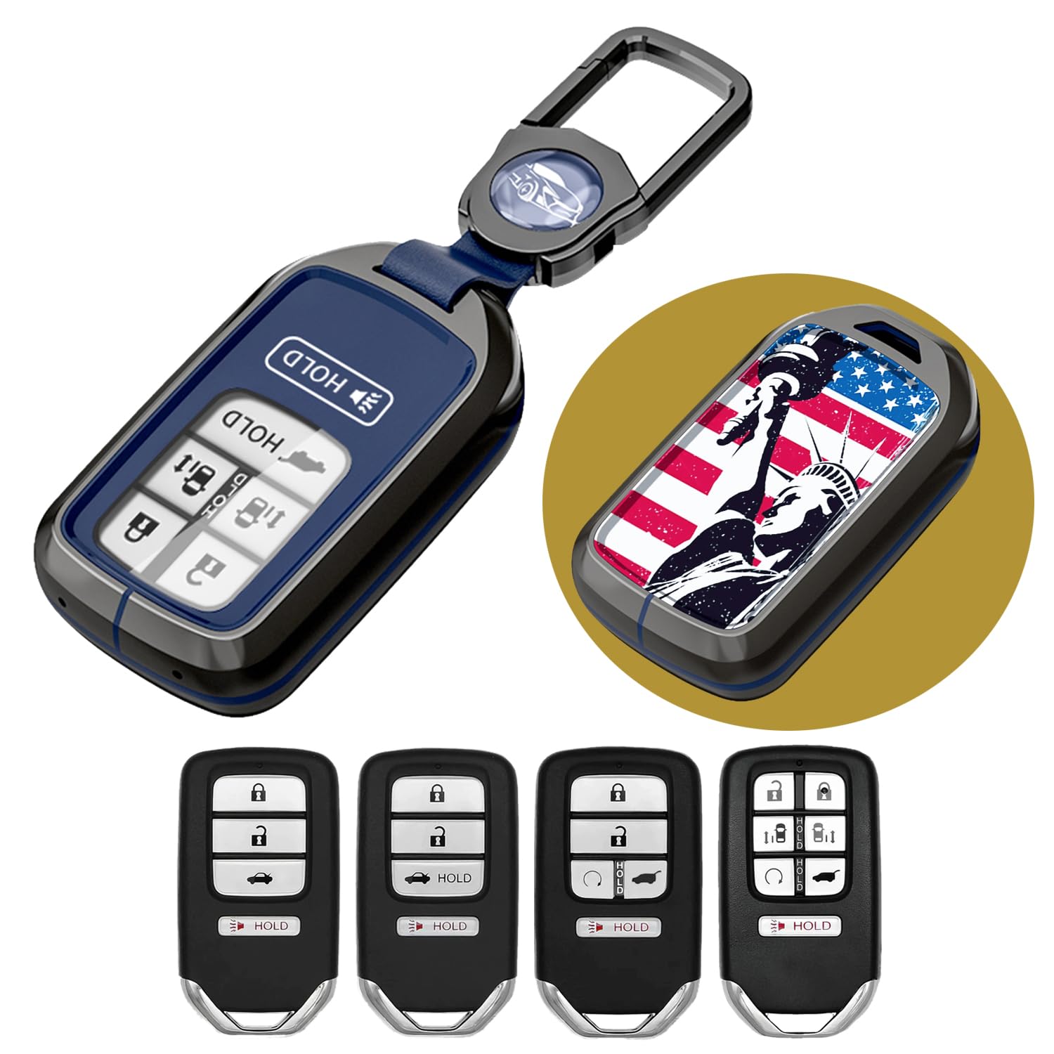 Photo 1 of RAHALOY Key Fob Cover for Honda CRV, Civic, Accord, HRV, Pilot & Odyssey – Heavy Duty Zinc Alloy, Anti-Drop Full Protection, Stylish Key Case for Honda 3/4/5/6 Button Smart Keyless Entry Remote Fobs