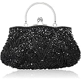 Simcat Beaded Sequin Flower Evening Purse Large Clutch Bag