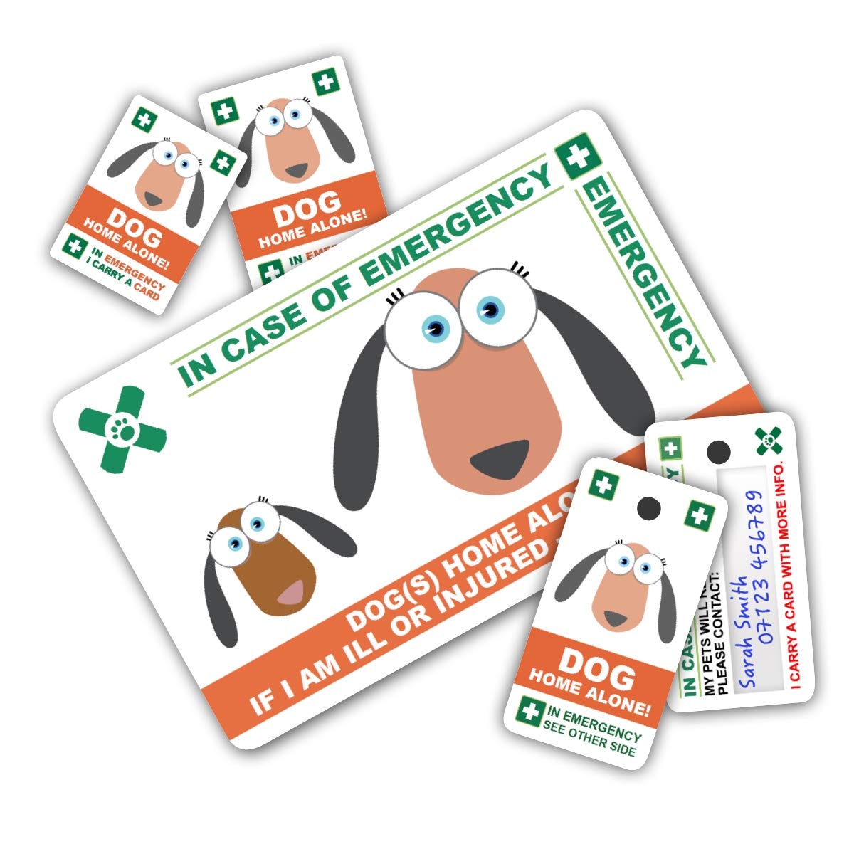 DOG Home Alone PREMIUM Card Pack - Wallet size card with WRITABLE reverse for Contact Details of Friends, Family or Neighbours who will look after you pets if you are ill or injured
