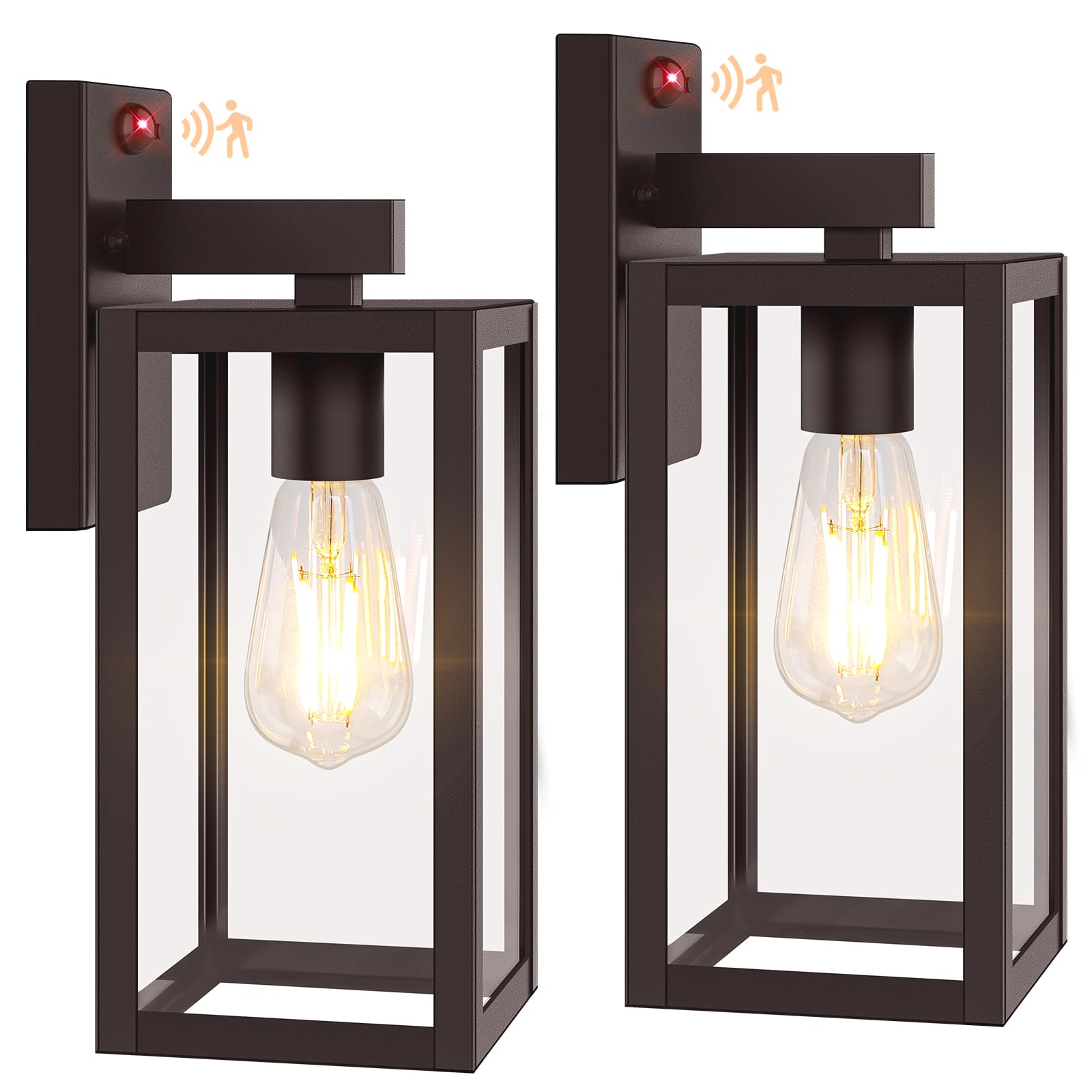 Photo 1 of 2-Pack Upgraded Motion Sensor Outdoor Wall Lights, 13” Dusk to Dawn Porch Lights Outdoor Wall Sconce Lanterns, 3 Lighting Modes Exterior Lighting Fixtures, Brown Outside Lights for House Patio Garage
