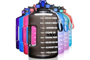 SLUXKE 1 Gallon Motivational Sports Water Bottle with Time Marker, BPA Free 128oz Leak Proof Jug, Black, Plastic, 128 ounces, Fitness, Sports, Outdoor Activities