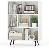 Giantex 7-Cube Bookcase, 3-Tier Modern Bookshelf with 4 Metal Legs, 31.5" Freestanding Open Storage Organizer with 2 Anti-tip Devices, Mid-Century Display Rack for Living Room (31.5" x 9.5" x 42")