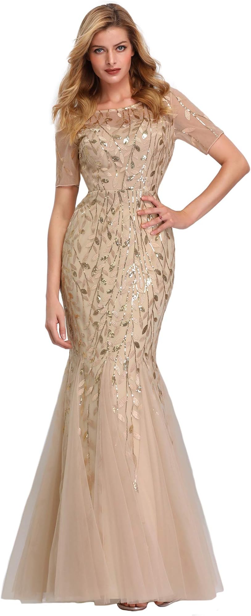 Ever-Pretty Women's Illusion Embroidery Elegant Mermaid Evening Dress 07707