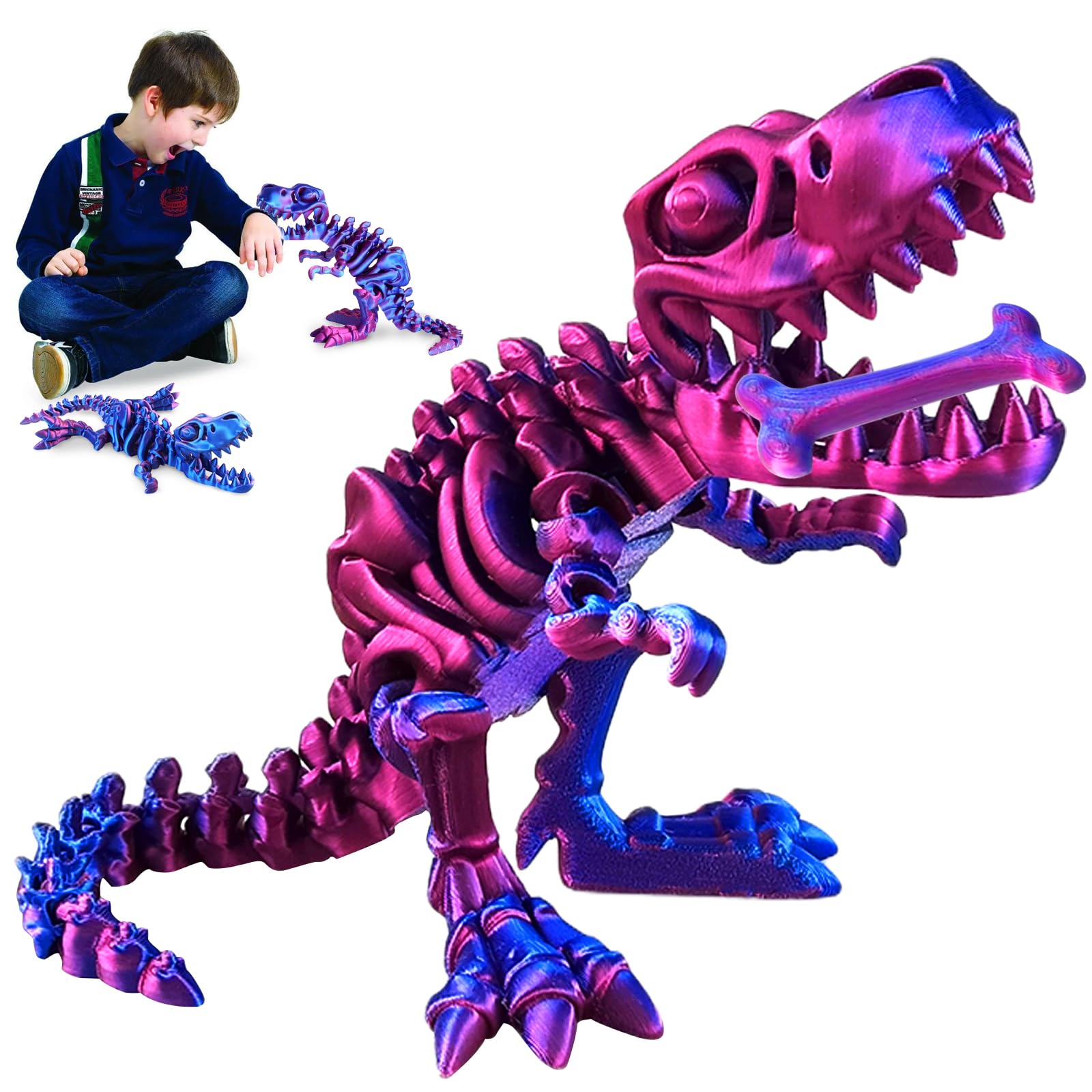 Audasi 3D Printed Dinosaur Skeletons Figures with Bone T-Rex Fidget Toys Stress and Anxiety Relief Toy Full Articulated Dinosaur Bones Flexible Joints Home Office Decor Toys Gifts for Kids and Adult
