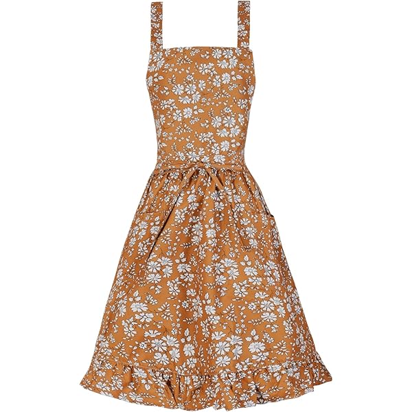 Amazon.com: Pinknoke Cotton Linen Pinafore Apron Dress for Women