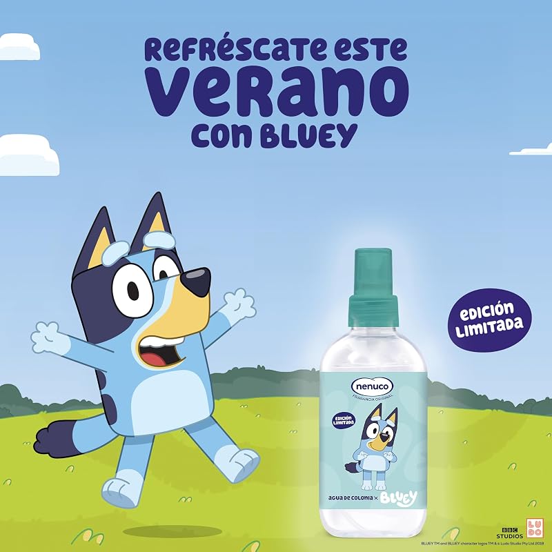 agua de colonia fragancia original formato spray 240 ml, edición limitada Bluey, recomendada para bebés a partir de 3 meses