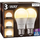 Briignite LED Light Bulbs, 3 Way LED Light Bulbs 50 100 150W Equivalent, 3 Way Light Bulb, Three Way A19 Light Bulbs E26 Medium Base, Warm White 3000K, 500lm-1000lm-1500lm, 2 Pack