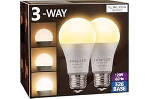 Briignite LED Light Bulbs, 𝟑 𝐖𝐚𝐲 𝐋𝐄𝐃 𝐋𝐢𝐠𝐡𝐭 𝐁𝐮𝐥𝐛𝐬 50 100 150W Equivalent, 3 Way Light Bulbs, Three Way A19 Light Bulbs E26 Medium Base, Warm White 3000K, 500lm-1000lm-1500lm, 2 Pack