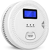 2 in 1 CO & Smoke Alarm,Carbon Monoxide Detectors, with Battery, Smoke Detector,85dB in Alarm,for Home and Kitchen,LCD Screen,Easy to Install