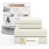 Light Ivory Organic 100% Cotton Full Bed Sheets – Ultra Light, Breathable, Cool & Crisp – Wicks Away Moisture, Deep Pocket, Fully Elasticized – 4 Piece Sheet Set, Fits up to 18” Mattress