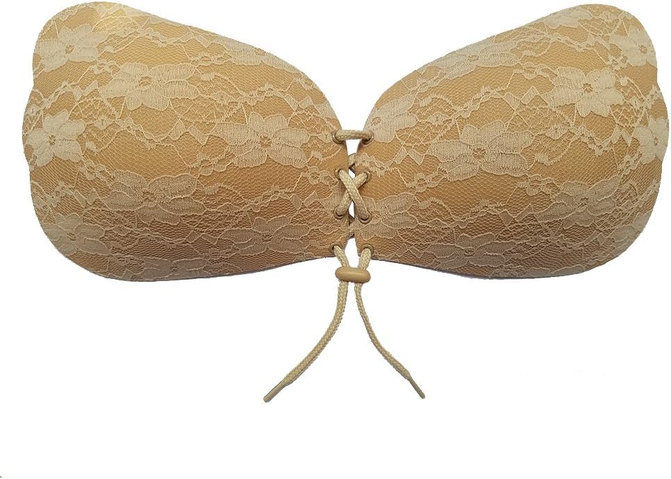 Strapless Backless Plus Size Bra - Reusable Push up Sticky Lace Bras for Women A
