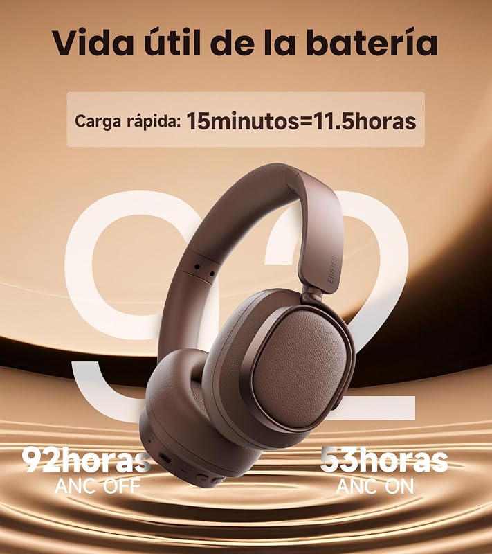 ES850NB auscultadores sem fios com cancelamento de ruído, LDAC, áudio de alta resolução, Bluetooth 5.4, multiponto, controlo tátil, até 92 horas de reprodução - castanho