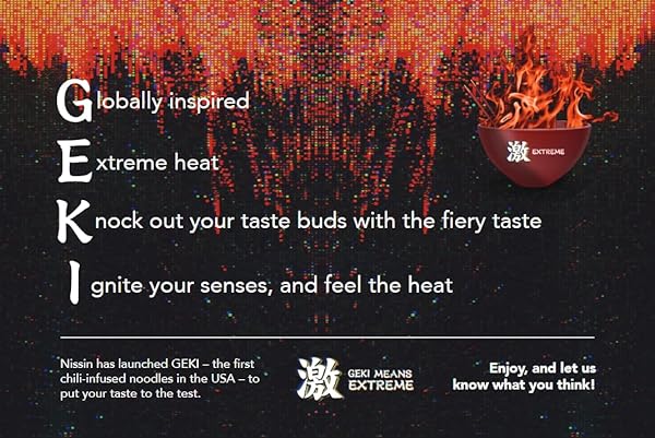 NISSIN GEKI CHILI INFUSED ASIAN NOODLES, FIERY HOT CHICKEN FLAVOR, 3.17 OUNCE (PACK OF 12)