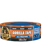 Gorilla All Weather Tape Black Weatherproof for Outdoor Repairs 1.88"x 25yd | Butyl adhesive, permanent duct tape, resists harsh weather, UV &amp; temperature resistant, works in hot &amp; cold temperatures