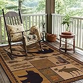 Soyalie Rustic Lodge Cabin Bear Area Rug for Living Room Soft Vintage Maple Leaves Print Carpet Apartment Decor Brown Wildlife Rugs 5'x7'