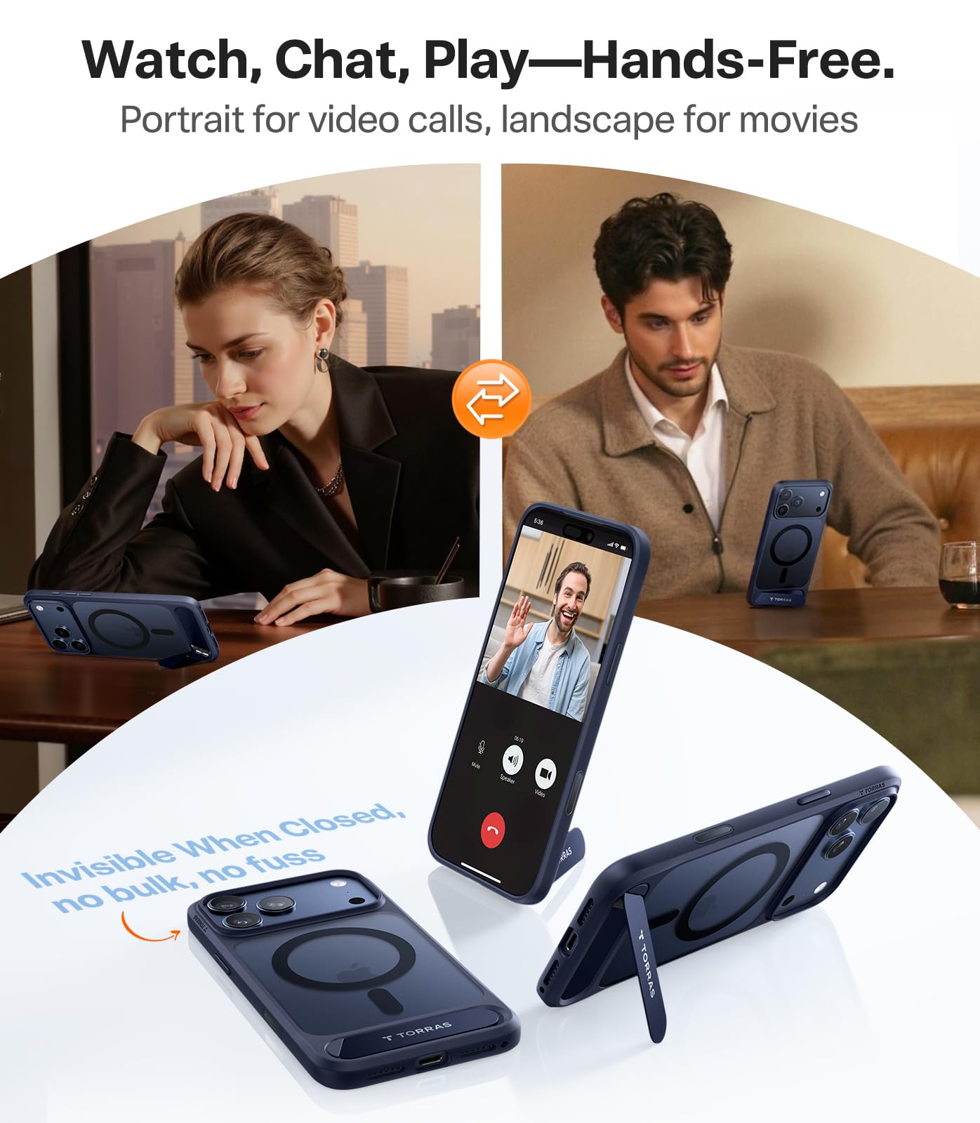 TORRAS Stand for iPhone 17 Pro Max Case – Durable Titanium Stand, Compatible with Magsafe, Camera Button Shield, 12FT Drop Protection for iPhone 17 Pro Max Cover – Navy Blue