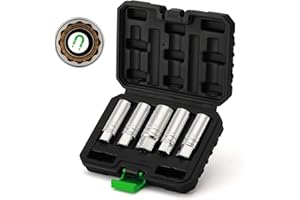 TecoTek 5 Piece 3/8-Inch Drive Magnetic Spark Plug Socket Set, Includes 14mm, 16mm Thin Wall Sockets and 9/16-inch, 5/8-inch, 13/16-inch Sockets, 6-Point and 12-Point, CR-V, Enhanced Magnetic Design
