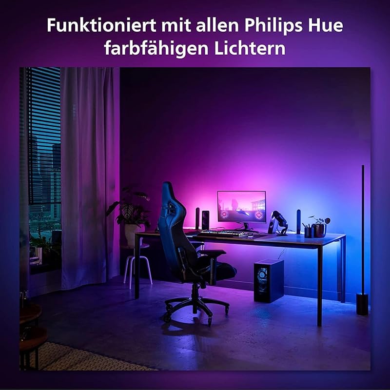 White & Color Ambiance Play Gradient, PC Lightstrip für 24-27 Zoll, dimmbar, 16 Mio. Farben, steuerbar via App, kompatibel mit Amazon Alexa (Echo, Echo Dot)