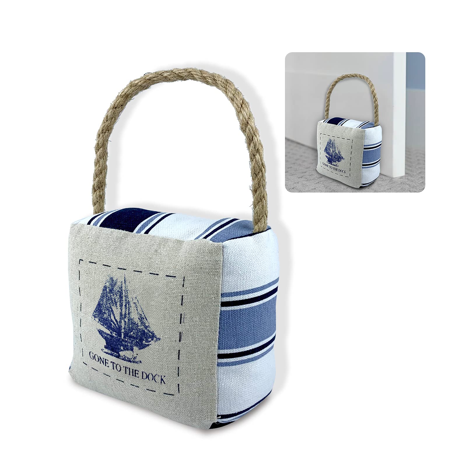 Doorstop Stopper Novelty Seabird Fabric Door Stop Heavy Cube Door Stopper with Handle Mediterranean Style Door Weight Stopper Home Interior Doorstop Ideal for Living Room, Bedroom, Sailboat & 0.9kg
