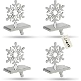 Iconikal 4-Pack Stocking Holders Christmas Chrome Metal Snowflake Weighted
