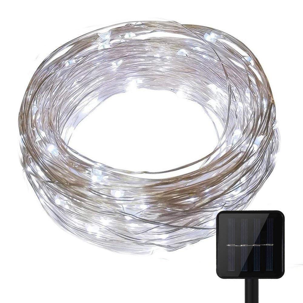 KEEDA Solar Copper Wire Lights,100LED 8 Mode 39.37ft/12m Waterproof Solar Fairy Starry Lights, Garden Outdoor Light Ambiance Lighting for Outside Christmas Tree Decoration (White)