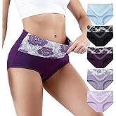 Honzadar Women Underwear Breathable Panties Cotton Tummy Control High Waist Briefs Full Coverage Panty Multipack