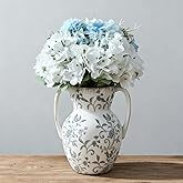 Emotionally Grounded Vase, Vaseking Large Ceramic Rustic Vase with 2 Handles, 8.3 inch Minimalist Decorative Farmhouse Tall Vases for Home Decor, Living Room, Enterway, Table Decoration, Gray Floral