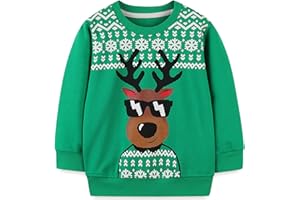 MUJOQE Toddler Boys Sweatshirts Christmas Sweater Shirt Kids Reindeer Pullover Baby Long Sleeve Tops Xmas Clothes 1-7T