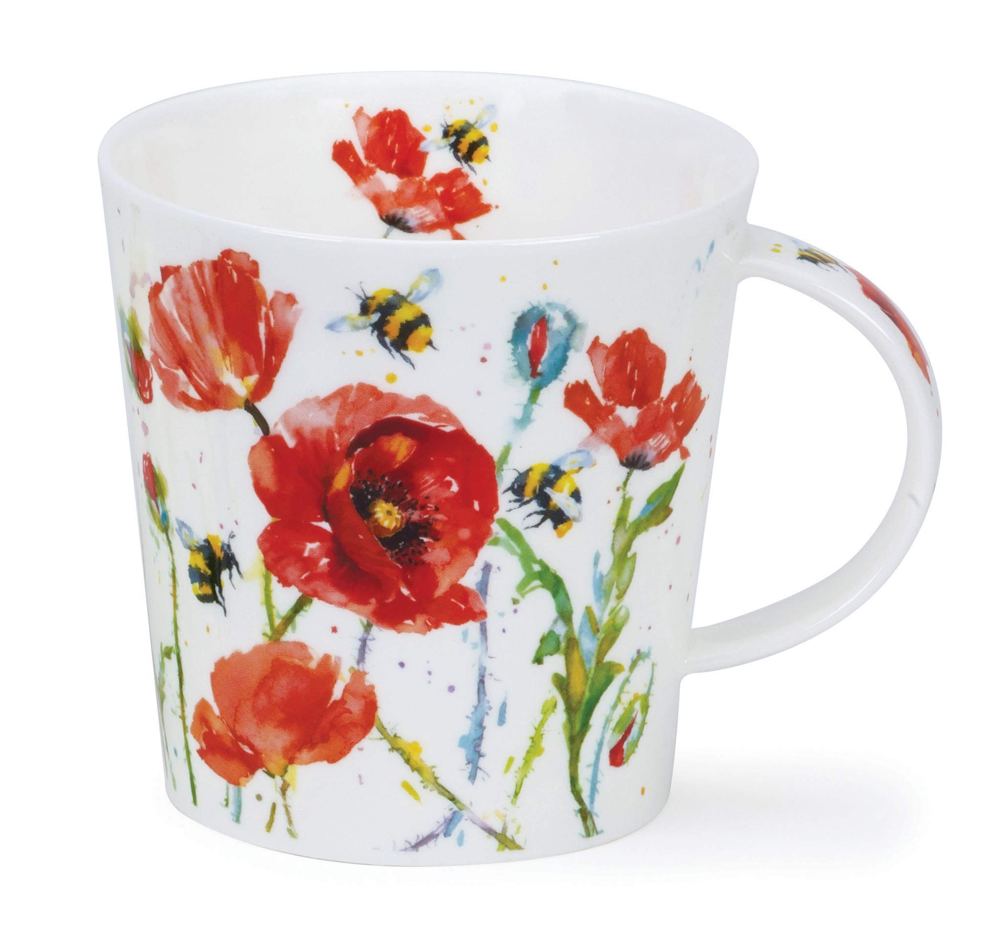 Dunoon Fine Bone China Mug Made in England Cairngorm Shape Busy Bees Pattern 480ml Dishwasher Safe (Poppy)