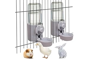 kathson 2Pcs Rabbit Water Bottle 17 OZ Bunny Hanging Water Fountain Automatic Guinea Pig Water Dispenser No Leak Drinking Feeder for Bunny Chinchilla Hamsters Cat Dog Small Animals(Grey)