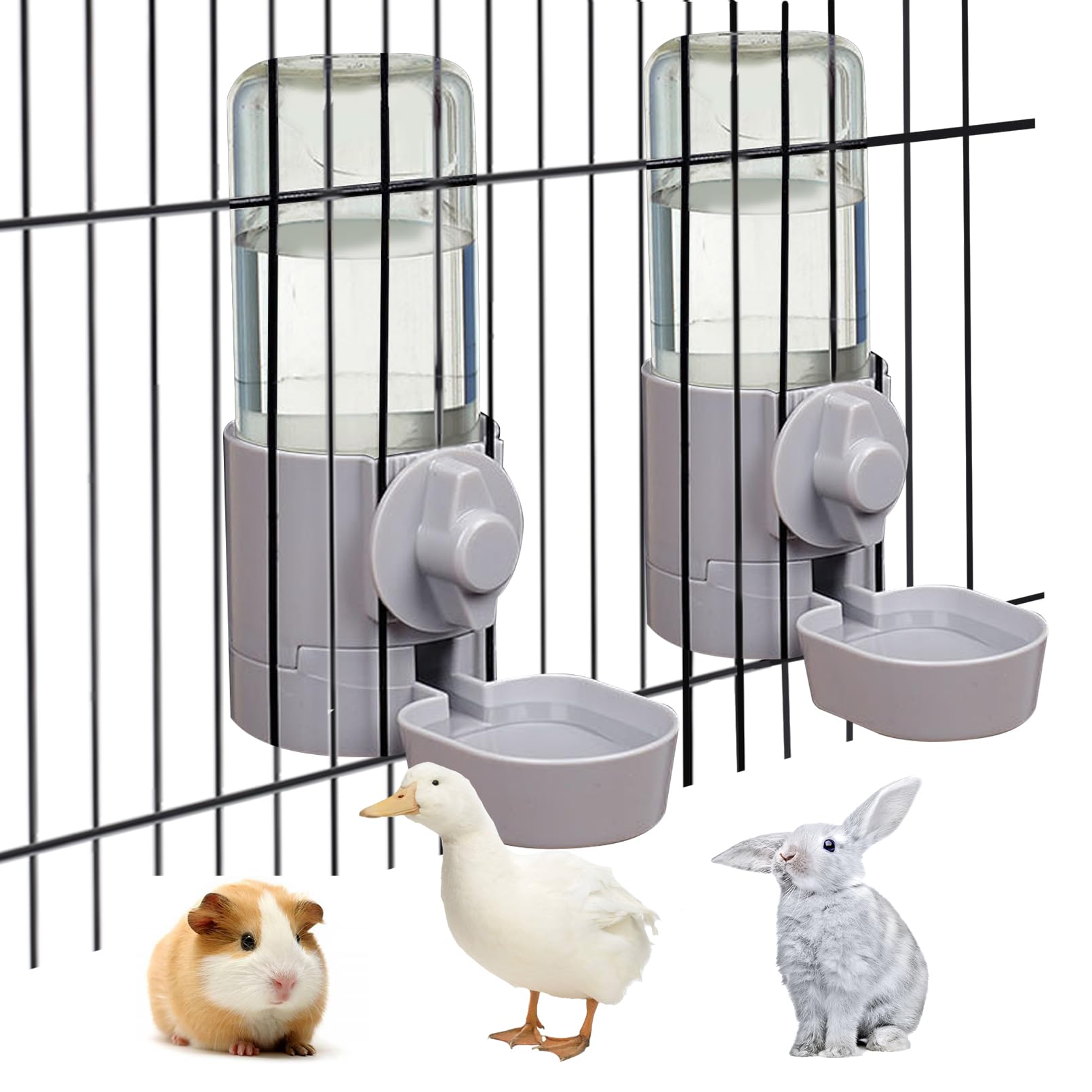 Photo 1 of kathson 2Pcs Rabbit Water Bottle 17 OZ Bunny Hanging Water Fountain Automatic Guinea Pig Water Dispenser No Leak Drinking Feeder for Bunny Chinchilla Hamsters Cat Dog Small Animals(Grey)