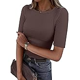 ANRABESS Womens Half Sleeve Crewneck Tops Ribbed Knit Slim Fit Shirts Basic Tee 2026 Spring Summer Dressy Casual T-Shirts
