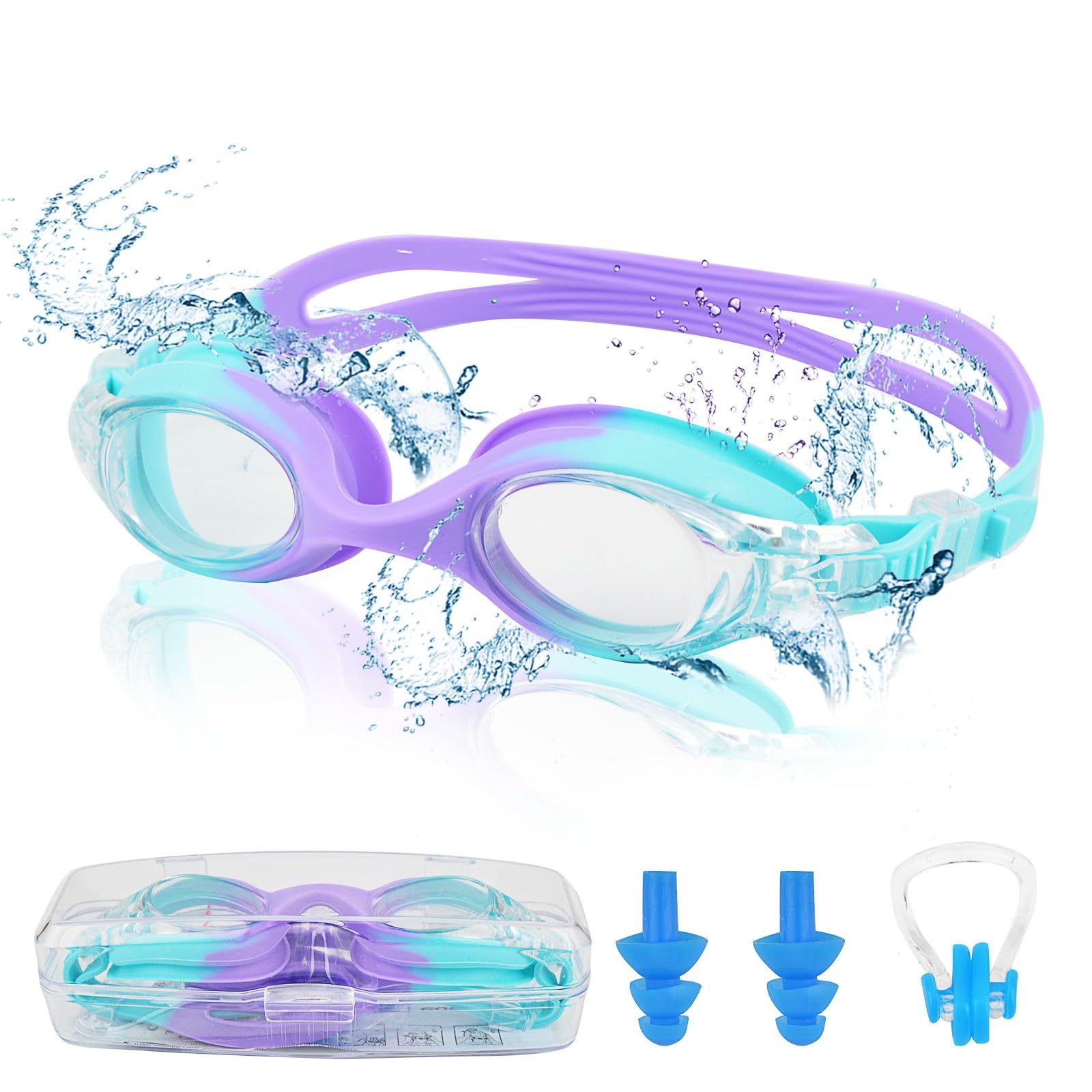 Mezere Kids Swimming Goggles Kids 6-14 Anti Fog Swim Goggles UV Resist No Leaking Girls Swimming Goggles for Childrens Swim Glasses