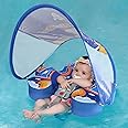 Swimbobo Baby Floats for Pool with Canopy Non Inflatable Soft Skin-Friendly Fabric Material Infant Swim Float for Boys and Girls Swimming Pool Toys (Blue Spaceship)