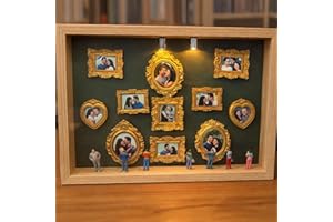 Mini Photo Frames Gold, Diy Mini Museum Silhouette Box, Museum Of Us Frame With LED Light - 11 Pieces Miniature Tabletop Pict