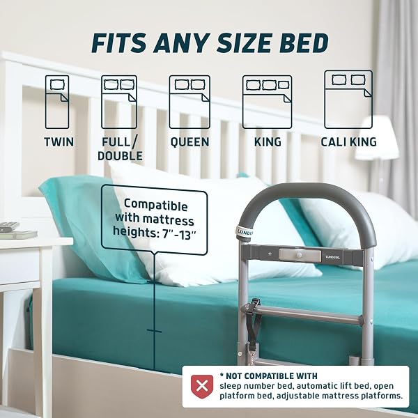 LUNDERG BED ASSIST RAIL FOR SENIORS WITH MOTION-ACTIVATED LIGHT & NON-SLIP GRAB BAR – EASY TO INSTALL BED RAILS FOR ELDERLY ADULTS SAFETY & POST-SURGERY – HELPS REDUCE FALLS & SUPPORT INDEPENDENCE