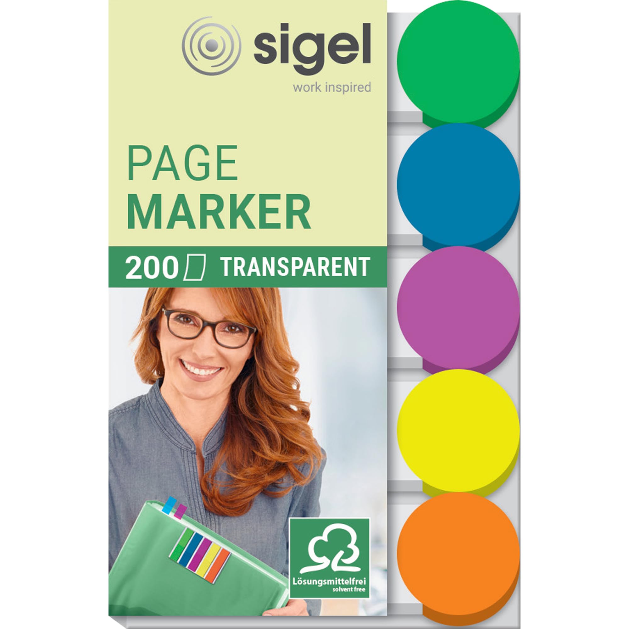 SIGEL HN301 Transparent Index Page Markers Film, colouRed circle, 5 colours in a set, 200 strips