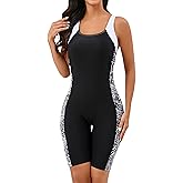 Halcurt Women's Boyleg Racerback Athletic One Piece Swimsuit Modest Knee Lenth Full Coverage Bathing Suit
