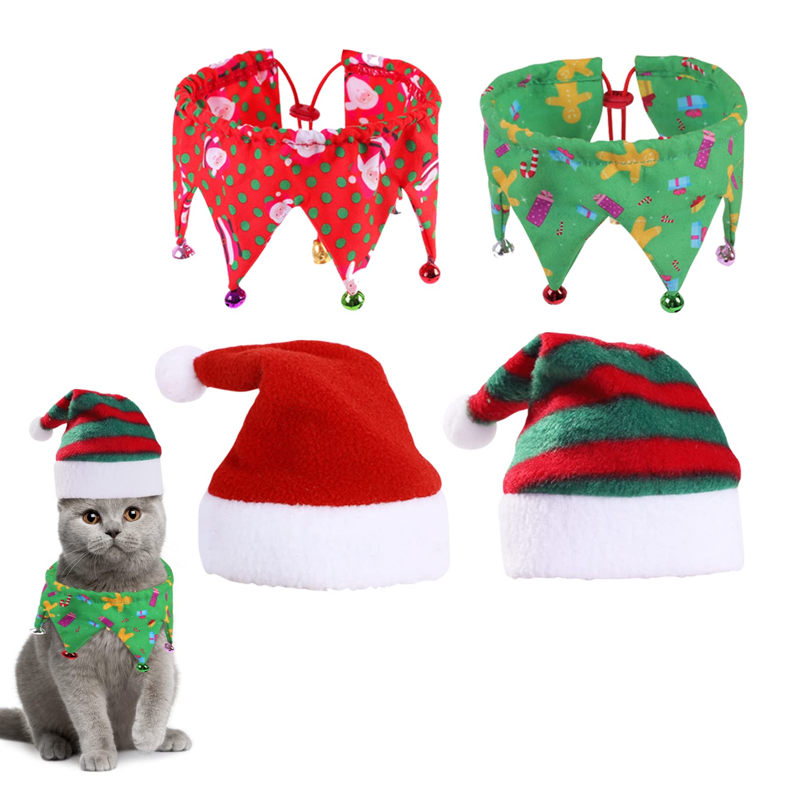 Cat Christmas Outfit, Christmas Pet Costumes Christmas Pet Collar Scarf Adjustable Cat Dog Collar with Santa Hat Christmas Pet Costume Accessories for Small Dog Cat