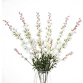 LILUYTO 6PCS White Delphinium Artificial Flowers, Long Stem Faux Larkspur Silk Flowers, 33.5" Bendable Fake Flowers Bouquets for Tall Vase Table Kitchen Home Offices Garden Wedding Decor