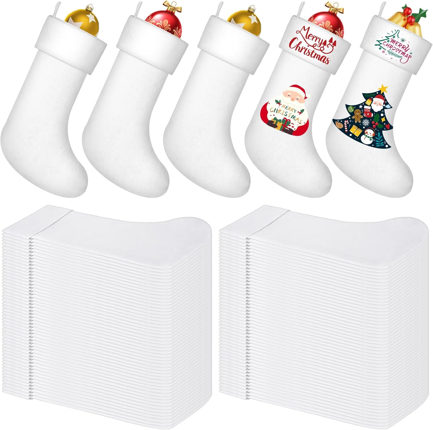 Stockings & Holders - Glimin 100 Pcs Christmas Sublimation Burlap Stockings Xmas Decoration Stockings Plain Rustic Fireplace Hanging Stockings for Christmas Holidays DIY Craft Holding Bag Gift