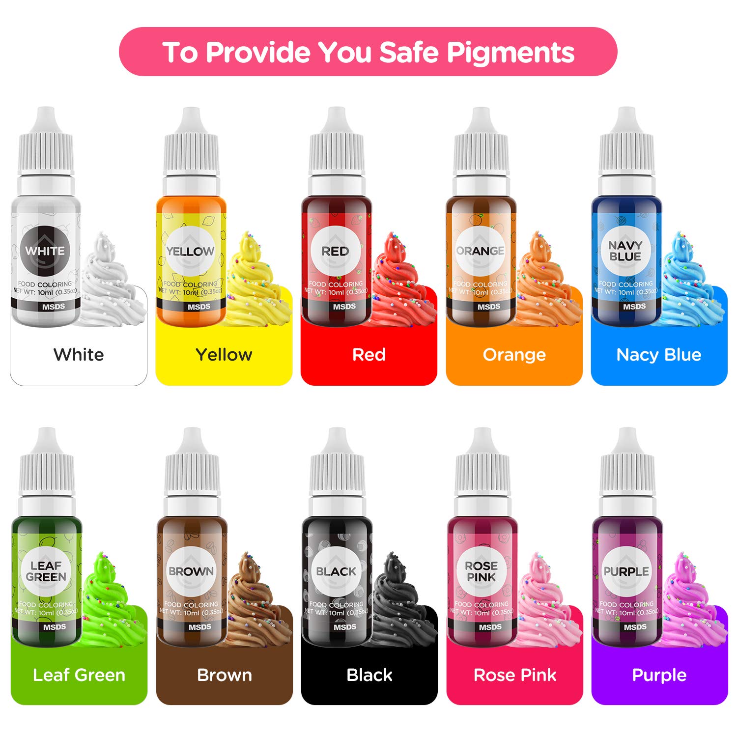 Food Coloring Liquid for Cake Decorating - Vibrant Food Color Set Edible Food Dye for Kids, 10 Colors Tasteless Cookie Icing Colors for Baking Cooking Fondant Frosting DIY Supplies Kit (3.5 Oz) : Grocery & Gourmet Food