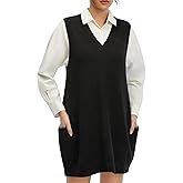 Moikrakki Womens Sweater Vest Dress with Pockets Casual Knitted Pullover Sweaters Fall 2025 V Neck Tank Sweater Dress