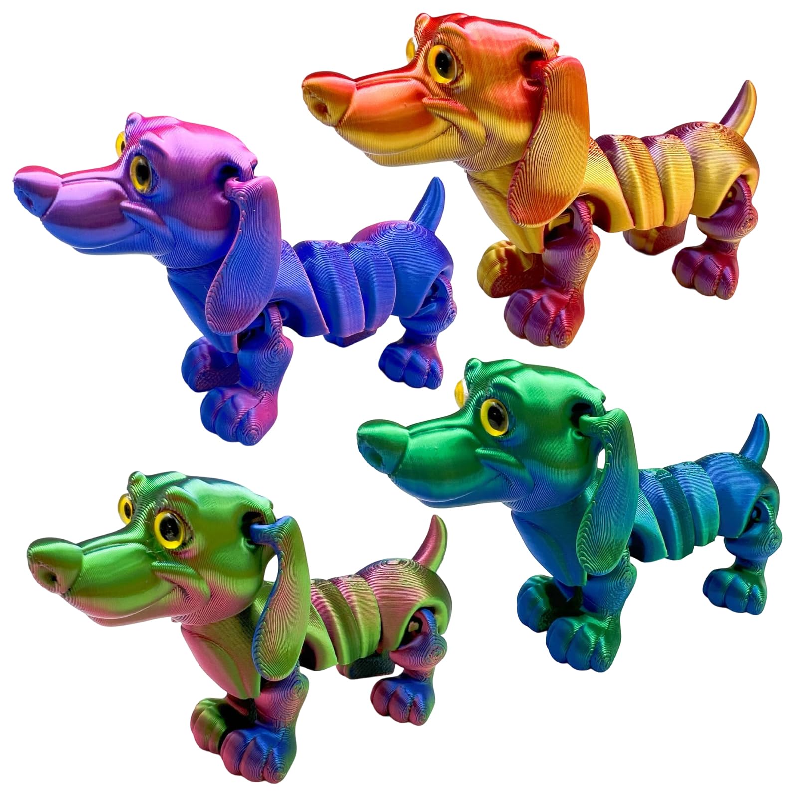 zhongko 4Pcs 3D Printed Dachshund Toys, 3D Printed Animals Statue, Flexible Articulated Joints Animal Figurine, Dachshund Dogs Figure Fidgets, Stress Alleviation Toy for Home Office Decoration