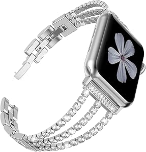 TOYOUTHS Compatible with Apple Watch 5 Band Rose Gold Dressy Bling Jewelry Stainless Steel Wristband Bracelet Sparkle Strap iWatch bands 40mm womens Series 4 3 2 1 38 mm 40mm(Silver, 38mm/40mm))