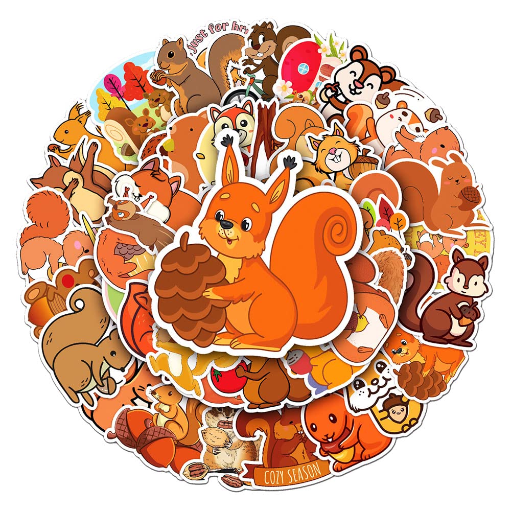 Lovely Squirrel Vinyl Stickers, 50 PCS Waterproof Animal Decals for Laptops, Scrapbooking, Notebooks, Water Bottles, Suitcases, Phones & DIY Decor