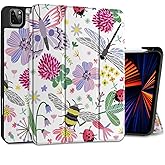 DONGKE Case for 2022/2021/2020/2018 iPad Pro 11 inch Gen 4/3/2/1 - Slim Protective Case - Built in Pencil Holder Support Charging - Trifold Stand & Sleep/Wake Cover - Dragonfly